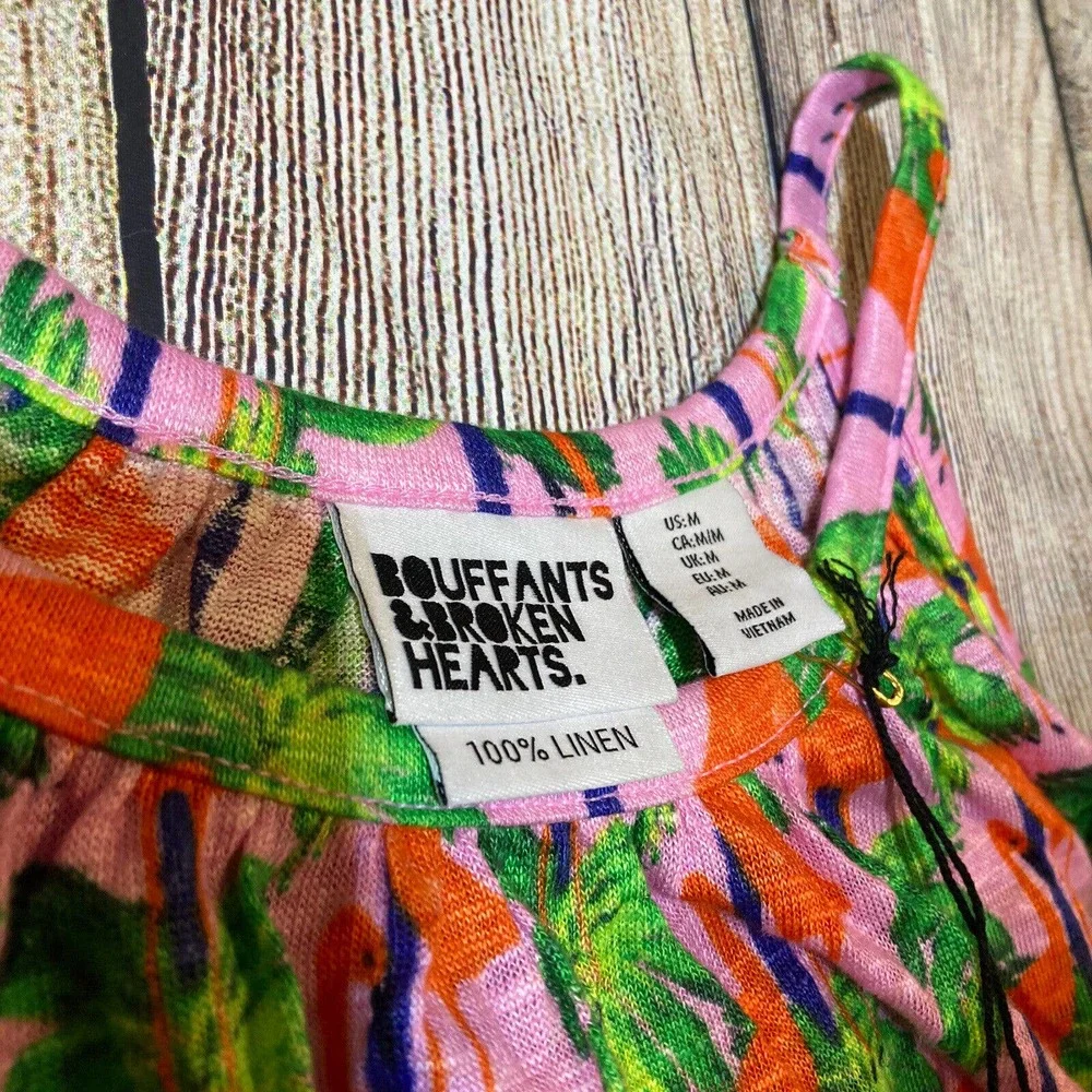 Bouffants & Broken Hearts Women’s M Linen Tank Top Flamingo‎ Print Tunic Pink - Picture 3 of 6